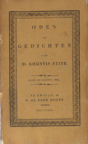Feith, Rhijnvis. Oden en gedichten. Derde en laatste deel