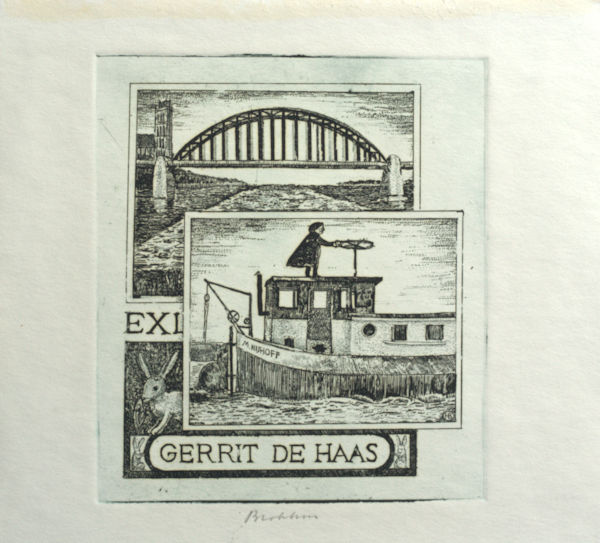 Blokhuis, Henk Exlibris voor Gerrti de Haas. Brug Zaltbommel - Nijhoff.