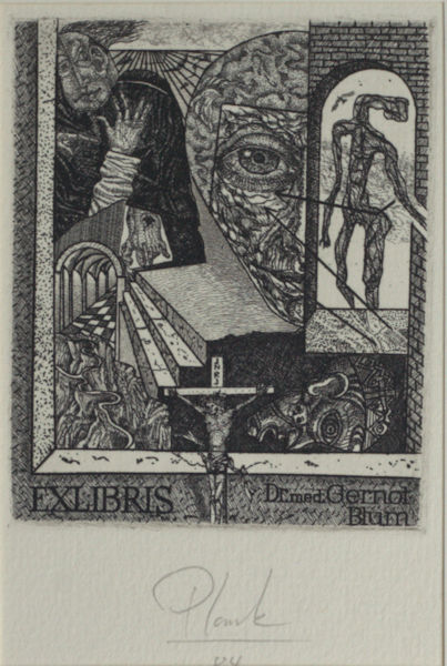 Plank, Heinz. Exlibris voor Dr. Med. Gernot Blum.