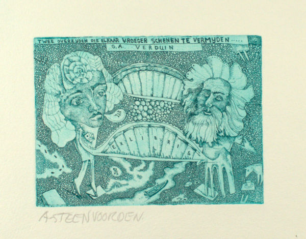 Steenvoorden, Ab. Twee overzijden die elkaar vroeger schenen te vermijden. Exlibris G.A. Verduin.