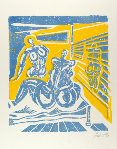 Heeswijk, Frenk van. Fantasiefiguren in blauw en geel.