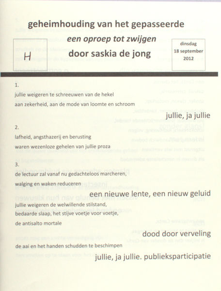 Jong, Saskia de. Geheimhouding van het gepasseerde: een oproep tot zwijgen.