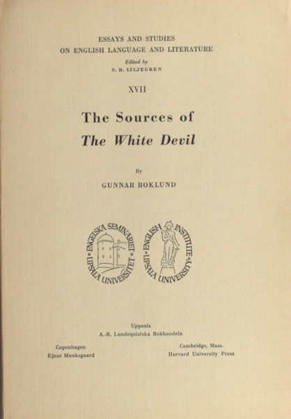 Boklund, Gunnar. The sources of The White Devil.