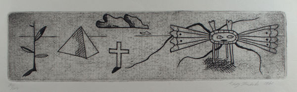 Hendriks, Eddy. Surrealistische compositie (landschap met kruis en pyramide).