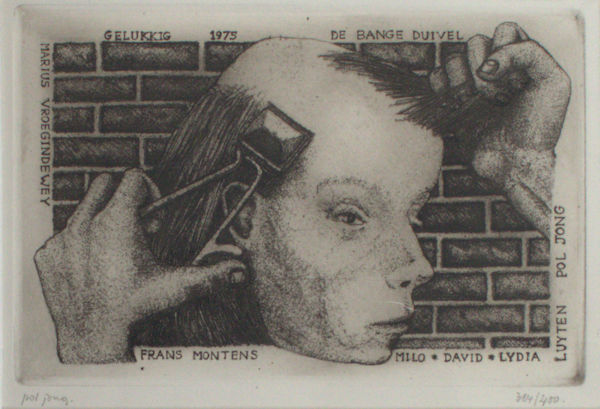 Jong, Pol. Nieuwjaarswens 1975 met Lydia Luyten, Frans Montens en Marius Vroegindewey, De Bange Duivel.