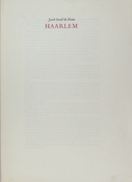 Haan, Jacob Israël de. Haarlem.