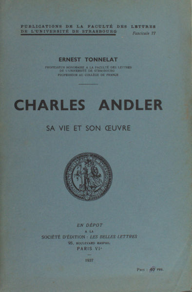 Tonnelat, Ernest. Charles Andler.