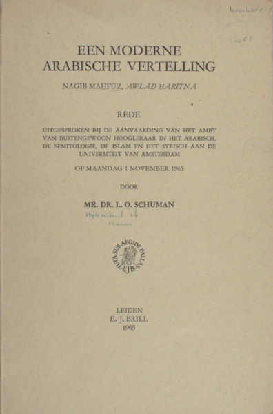 Schuman, L.O. Een moderne Arabische vertelling : Nagib Mahfuz, Awlad Haritna.