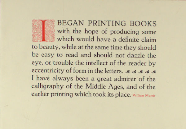 Morris, William. I began printing books ...