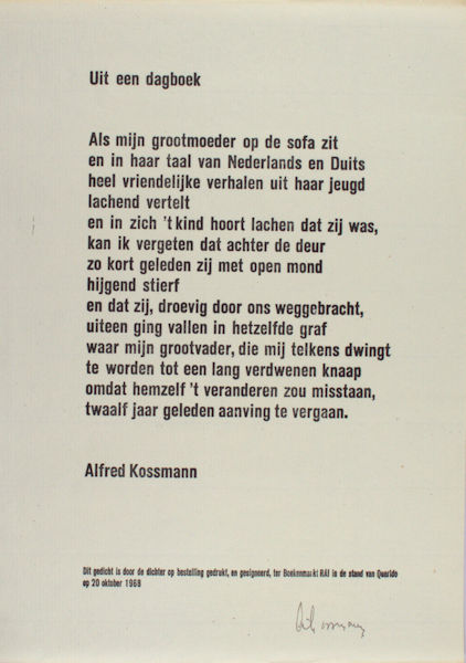 Kossmann, Alfred. Uit een dagboek.