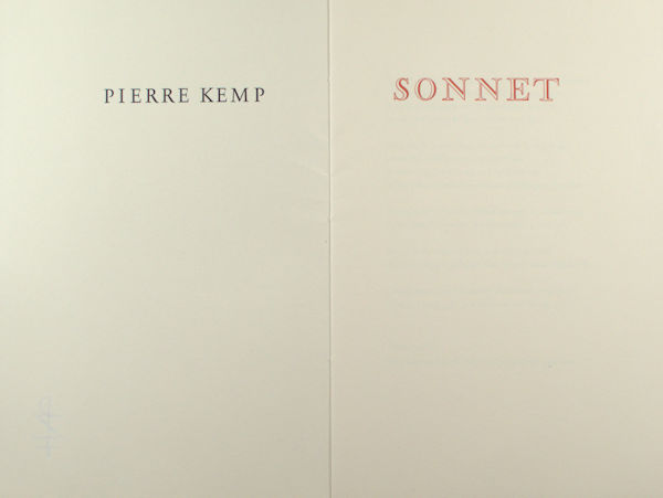 Kemp, Pierre. Sonnet.