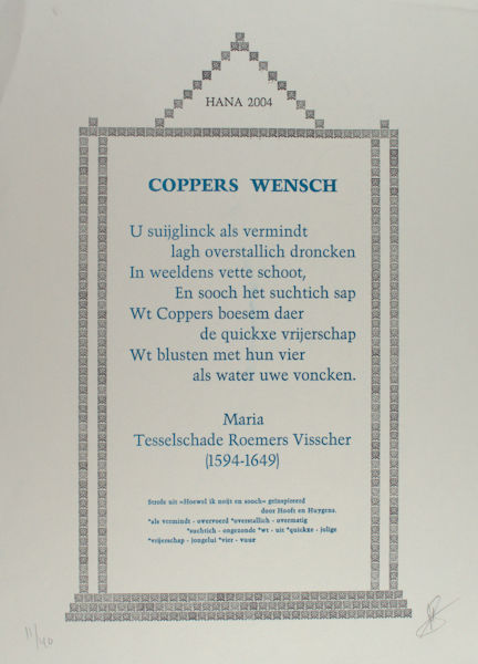 Visscher, Anna Roemers. Coppers wensch.
