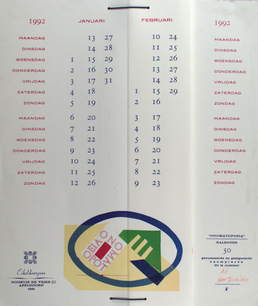 Vries, Doortje de. 1992 kalender.