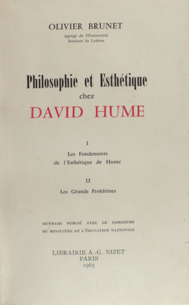 Brunet, Olivier. Philosophie et esthétique chez David Hume.